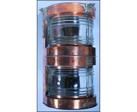 A good early 20thc century Industrial converted copper half round Double Meteorite Masthead ( Mast Head ) Ships Lamp - lanter