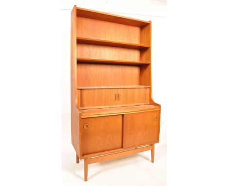 Bornholm Mobler - A 1960's retro Danish Teak room divider bookcase having an open shelf upright back over tambour front cabin