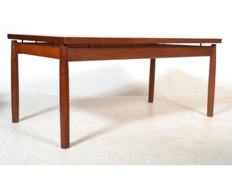 France &amp; Son - Grete Jalk - A 1960's retro vintage large teak wood coffee table having a large slab top supported by bras