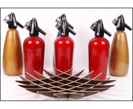 BOC - Sparklets syphons -A collection of 6x retro vintage soda syphons of varying colours together with a Scandinavian lattic