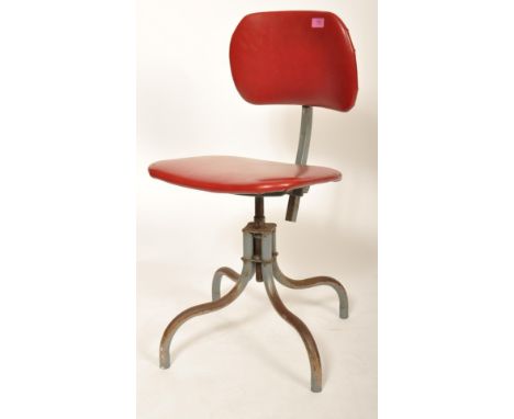 Tan-sad ' Tansad ' - An original 1940's retro vintage engineers swivel chair made from tubular construction having red leathe