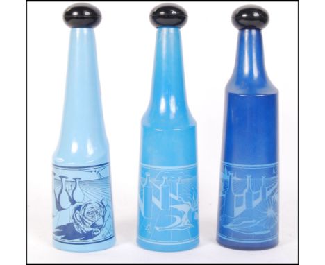 Salvador Dali - Rosso Antico - A 1970's Spanish retro vintage set of 3x abstract designed blue bottles for Rossa Antico by Sa