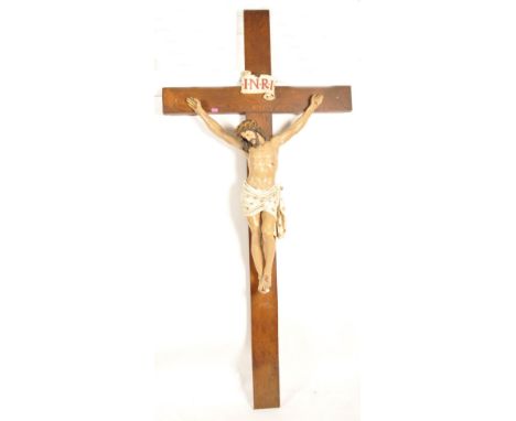 Ecclesiastical Interest - A Stunning large vintage antique Church cross having a plaster figure of Jesus Christ Our Saviour h