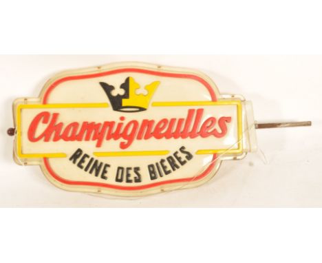 A vintage retro French advertising point of sale double sided&nbsp; illuminated sign for Champigneulles Reine Des Bieres. Mea