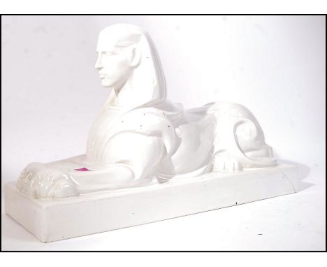 Royal Sphinx - A Vintage antique Circa 1920 Dutch statue of a porcelain ceramic sphinx in white with clear a glaze having a p