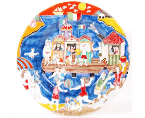 Giovanni DeSimone - An Italian 20th Century retro vintage large decorative wall charger / plate being hand painted and glazed