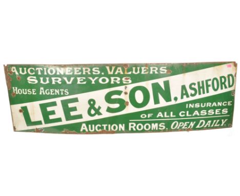 House Agents Lee &amp; Son , Ashford - A large early 20th Century retro vintage industrial porcelain enamel sign in green and
