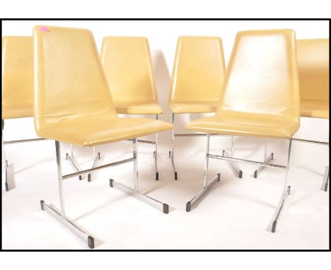 Pieff - Lisse range - Ted Bates - A set of 6x 20th Century retro vintage industrial dining chairs each having a tan vinyl lea
