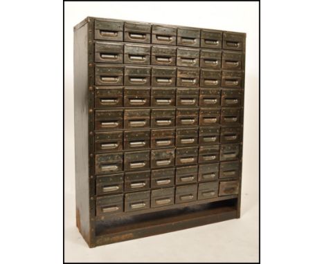 N.C.Brown LTD - A 20th Century vintage industrial 54 drawer filling index cabinet in military green having a wide opening at 