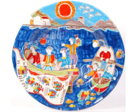 Giovanni DeSimone - An Italian 20th Century retro vintage large decorative wall charger / plate being hand painted and glazed