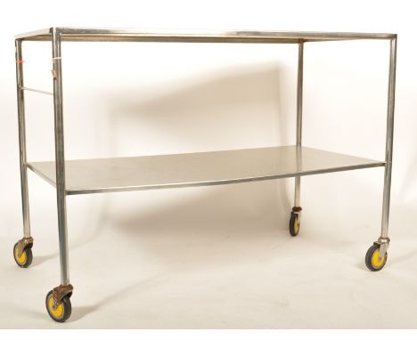 Bristol Maid - Hospital Metalcraft Ltd - A 20th Century retro vintage industrial polished aluminium two tier trolley raised o