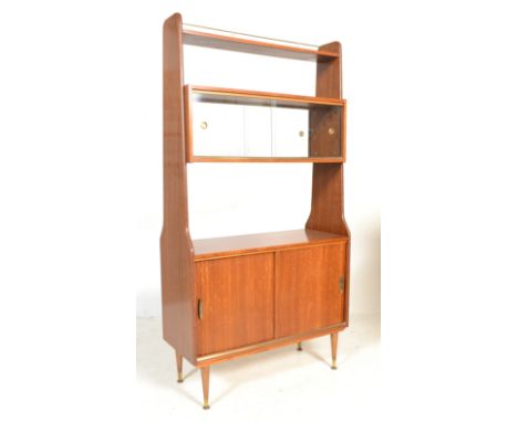 A vintage retro 1960 teak wood room divider, double sided glass sliding doors below&nbsp; the fixed shelves over two sliding 