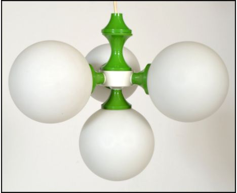 Believed Kaiser Leuchten - A 1970's German sputnik atomic era retro vintage ceiling light having four spherical&nbsp;milk lam