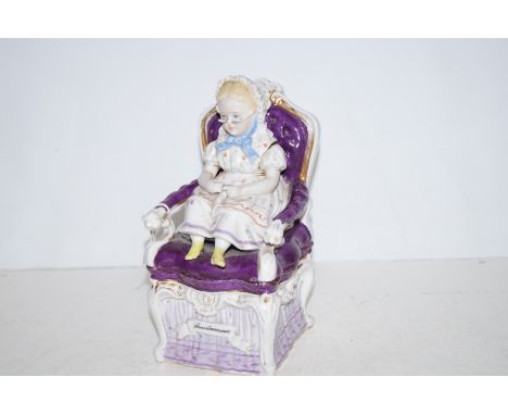Porcelain Victorian figure of a lady siting on a chair/trinket box Height 22cm