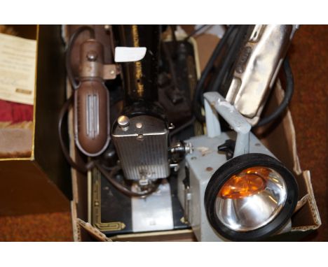 Singer sewing machine together with a British rail lamp and miners lamp