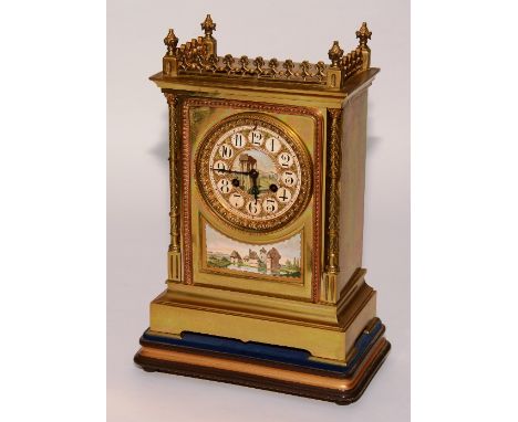 A 19th century French gilt metal and porcelain bracket clock by Achille Brocot, the circular dial with Arabic numerals, Conti