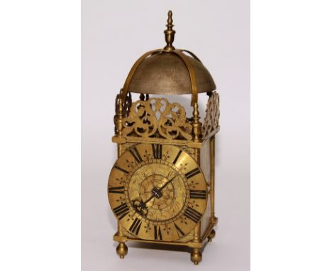 A James II/William and Mary period brass hook and spike lantern clock by Joseph Windmills, London circa 1685-1690, with poste