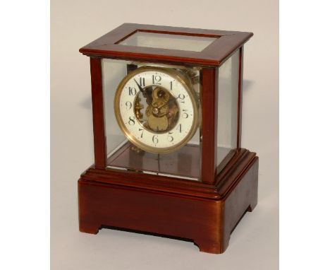 A Eureka Clock Co patent electric mantel clock, the 5" circular dial with enamel chapter ring with Arabic numerals, visible c