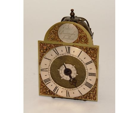 A late 17th/early 18th century brass hook and spike lantern clock by Edward Burroughs, Fordham, the 5" arched brass dial sign