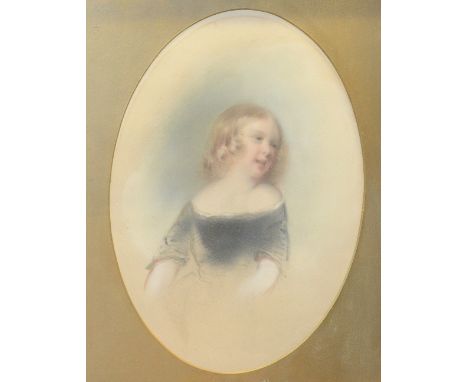 Jules Nogues (1809-1868)'Portrait of a Young Girl'Watercolour, oval, signed under mount, 23 x 32cm