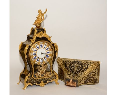 A late 18th/early 19th century French Louis XVI boulle work bracket clock, with matching wall bracket signed Grohe, with clas