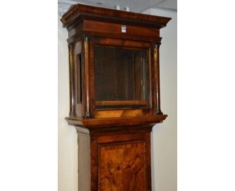 A late 17th century William and Mary walnut longcase clock case, the hood with glazed door, lacking base, 198cm high x 52cm w