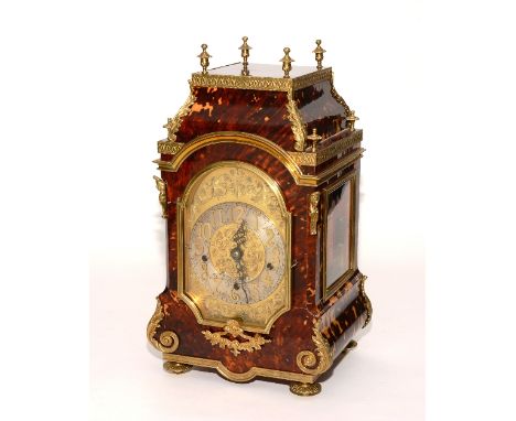 A fine late 19th century German tortoiseshell and ormolu bracket clock retailed by Brook & Son of Edinburgh, the gilt metal d