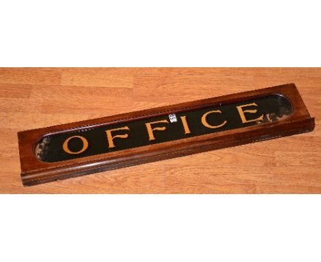 A late 19th/early 20th century vintage wall mounting 'office' sign, with mirrored panel, the lettering painted in gold, 21cm 