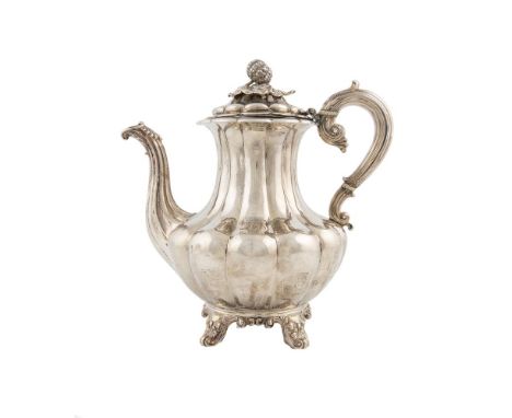 A WILLIAM IV SILVER TEAPOT, London 1833, mark of John, Edward, Walter & John Barnard (Barnard & Sons), of lobed baluster form
