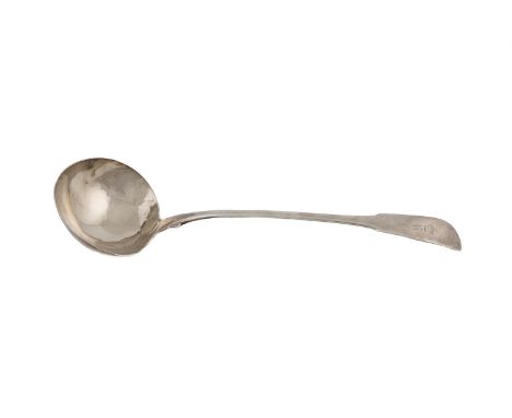A GEORGE III FIDDLE PATTERN SILVER LADLE, London 1815, mark probably that of Thomas Purver & Edward Furnice, the handle termi