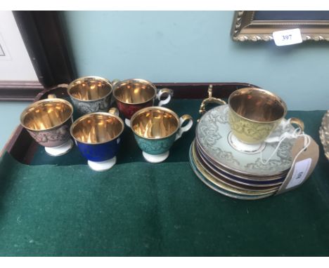 6 individual Alka coffee cups and saucers with gold lustre interior 