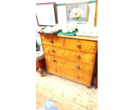 Brown painted pine chest of two short and three graduated drawers all with circular handles on bobbin feet (41"wide)