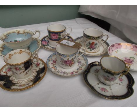 Collection of 6 porcelain coffee and tea cups from various factories incl. Royal Worcester, Coalport, Limoge etc.