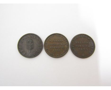 Norwich tokens - Three 19thC trade tokens including R.Alden lamp manufacturer, St Stephens, H.Colman, Exchange St,  (Colmans 