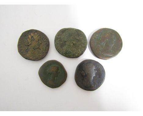 Five Roman bronze Sestertius including Crispina, Faustina I and II, 2x Lucilla. 