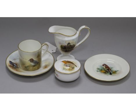 A Royal Worcester cup, saucer, small plate, jug and pot cover