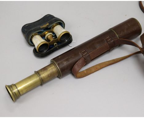 A Broadhurst and Clarkson telescope and a pair of opera glasses