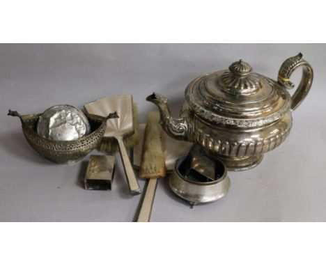 A George IV Scottish silver teapot, Charles Bendy, Edinburgh, 1821 and various items of minor silver etc.
