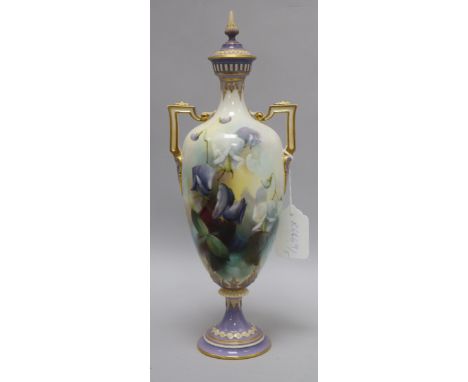 A Royal Worcester two handled lidded vase by C.V.White height 34cm incl. lid