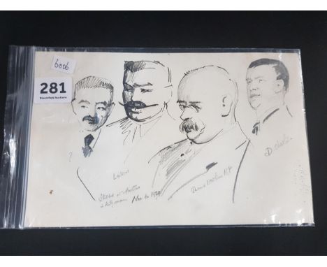 INTERESTING ORIGINAL PEN AND INK SKETCH OF 4 IRISH REPUBLICAN LEADERS BY SIR R.PONSONBY STAPLES DATED 1920 