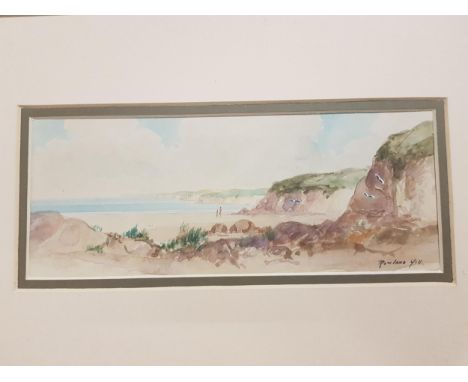 ROWLAND HILL WATERCOLOUR SEASCAPE 26 X 11CMS 