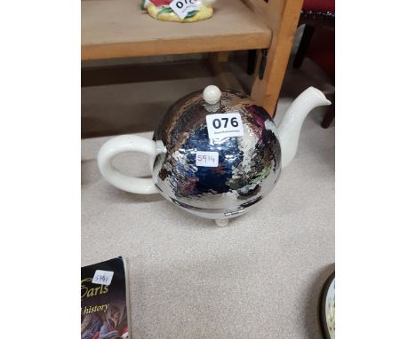RETRO CHROME AND CERAMIC TEA POT 