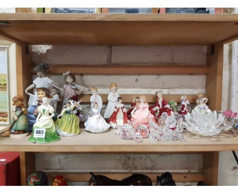 SHELF LOT TO INCLUDE ROYAL DOULTON, NAO, HUMMEL/GLOBEL, COALPORT, SWAROVSKI