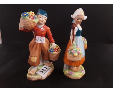 PAIR OF ANTIQUE ROYAL WORCESTER FIGURES - DUTCH BOY AND GIRL - MODELLED BY F GERTNER 