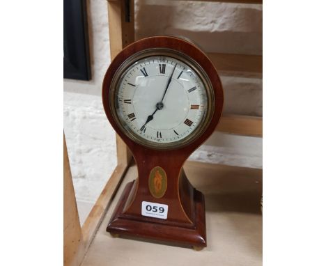 EDWARDIAN INLAID DRUMHEAD MANTLE CLOCK 