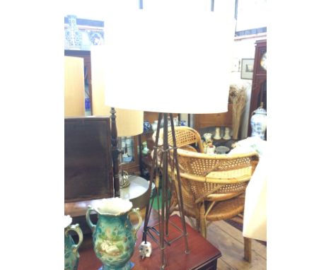 Tubular bronzed lamp bases with square conical suede lampshades