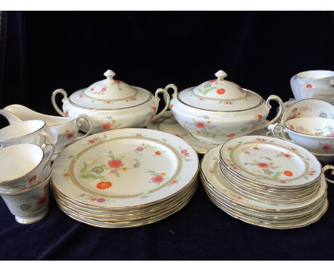 Aynsley 'Shangri-La' dinner service to include four meat plates, gravy boat, six each of soup dishes, dinner plates, side pla