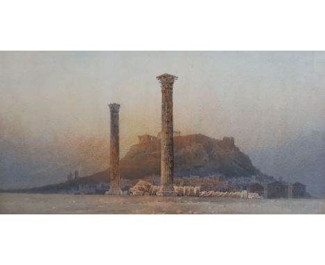 Angelos Giallina (Greek, 1857-1939) View of Athens and the Acropoliswatercoloursigned48 x 91cmWatercolour on paper in good un