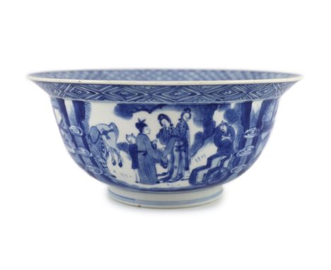 A fine Chinese blue and white ‘Xi Xiang Ji’ bowl, Kangxi six character mark and of the period (1662-1722) the exterior painte