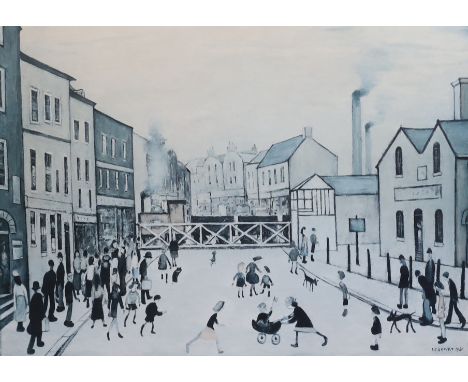 § § Lawrence Stephen Lowry R.A.(1887-1976) Level Crossing, Burton on TrentLithographsigned in pencil, from the edition of 850